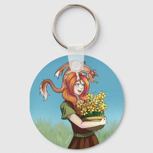 Porte-clés Rassembler les fleurs avec un dragon (Recto)