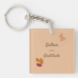 Porte-clés Rassemblez avec Gratitude Automne Citrouille et Fe