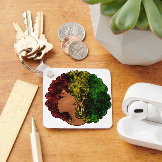 Porte-clés Rasta femme noire afro rouge jaune vert (Bureau)