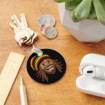 Porte-clés Rasta Man One Love<br><div class="desc">Double-sided keyring featuring a smiling Rastafarian man on the front. On reverse there are two customisable text areas, where you can add your own slogan and name</div>