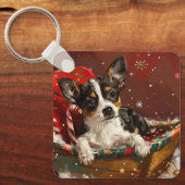 Porte-clés Rat Terrier de Noël Festif (Recto)