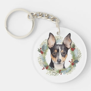 Porte-clés Rat Terrier Fête de Noël Wreath Pup