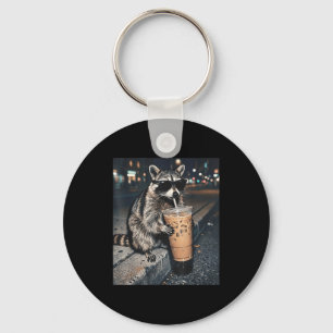 Porte-clés Raton laveur buvant un café glacé mème animal drôl