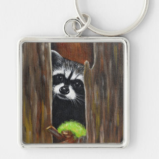 Porte-clés Raton laveur dans un arbre peinture