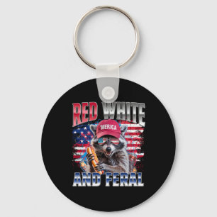 Porte-clés Raton laveur drôle 4 juillet Usa patriotique rouge