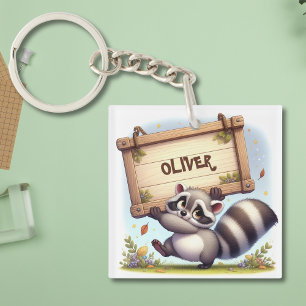 Porte-clés Raton laveur mignon avec plaque de nom personnalis