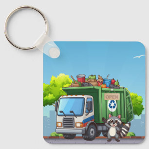 Porte-clés Raton laveur mignon et camion de "nourriture"