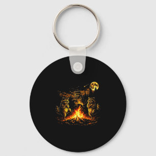 Porte-clés Raton laveurs dansants feu de camp forêt lune drôl