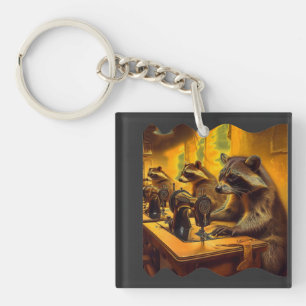 Porte-clés Raton laveurs de scène d'atelier clandestin cousan