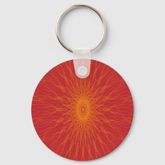 Porte-clés Rayon de mandala jaune sur rouge (Recto)