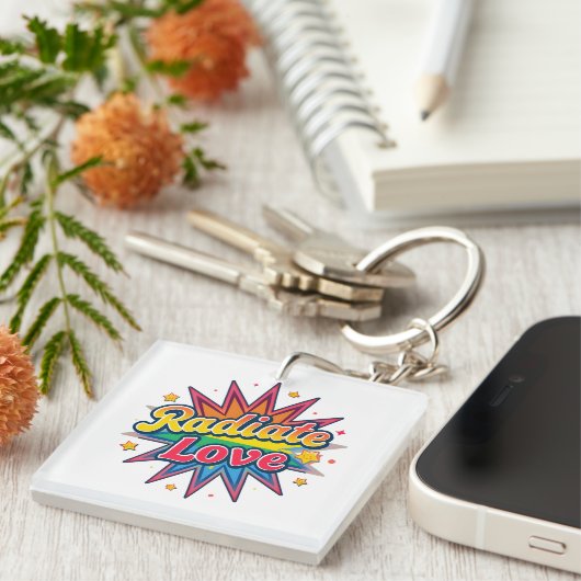 Porte-clés Rayonner d'Amour Design Rétro – Vibes Positives (Devant Droit)