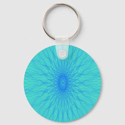 Porte-clés Rayons de mandala bleu sur cyan porte - clé (Recto)
