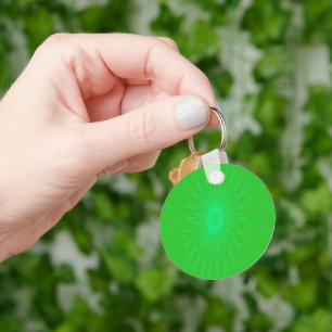 Porte-clés Rayons de mandala bleu sur vert