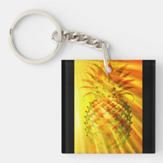 Porte-clés Rayons dorés traversant un gros ananas (Devant)