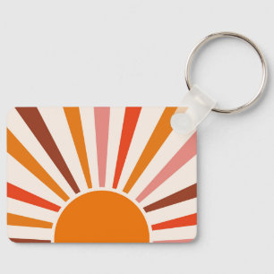 Porte-clés Rayons Soleil Rétro Coucher Soleil Orange Jaune Ro