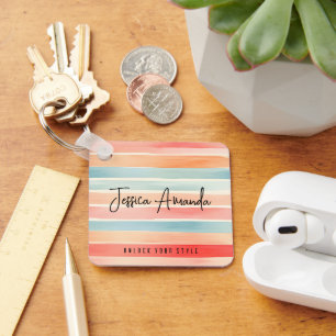 Porte-clés Rayure colorée aquarelle lumineuse personnalisée