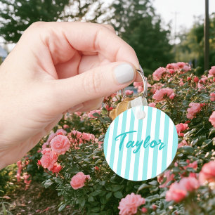 Porte-clés Rayure de cabane turquoise et blanc