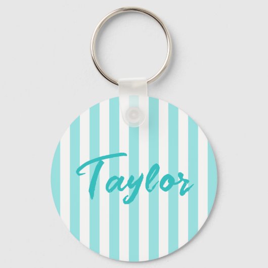 Porte-clés Rayure de cabane turquoise et blanc (Recto)