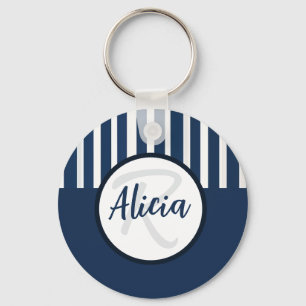 Porte-clés Rayures Bleues et Blanches avec Bloc de Couleur