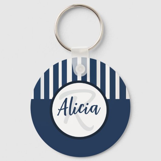 Porte-clés Rayures Bleues et Blanches avec Bloc de Couleur (Recto)