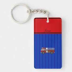 Porte-clés Rayures bleues personnalisées de firetruck nommé