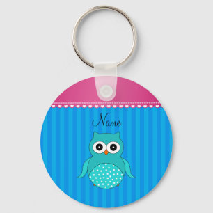 Porte-clés Rayures bleues personnalisées de hibou nommé