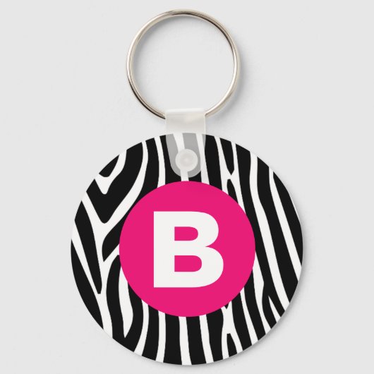 Porte-clés Rayures Classiques de Zèbre Monogramme Rose Clair (Recto)