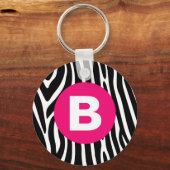 Porte-clés Rayures Classiques de Zèbre Monogramme Rose Clair (Verso)