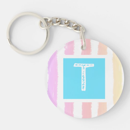 Porte-clés Rayures d'aquarelle rose violet monogramme (Devant)