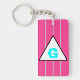 Porte-clés Rayures d'argent rose monogramme