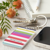 Porte-clés Rayures horizontales larges d'arc-en-ciel Girly (Devant droit)