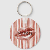 Porte-clés Rayures Lèvres Rouges Baiser XOXO (Recto)