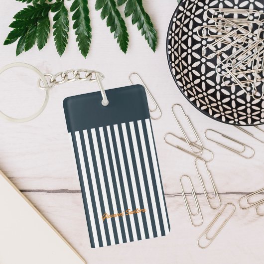 Porte-clés Rayures Navy | Monogramme du gentleman moderne