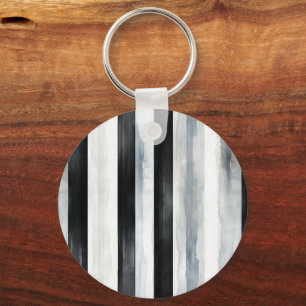 Porte-clés Rayures Noir Gris Blanc Fleurs Vertes