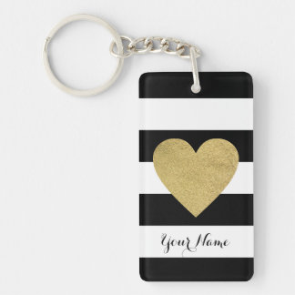 Porte-clés Rayures noires et blanches avec le coeur de