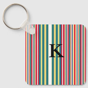 Porte-clés Rayures rétro colorées ajoutent monogramme lettre