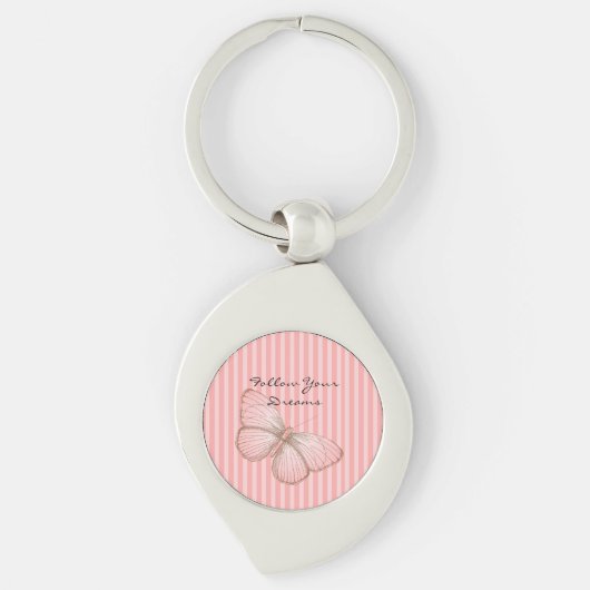 Porte-clés Rayures roses avec papillon (Devant)