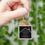Porte-clés Real Estate House Heart Custom Realtor Business<br><div class="desc">1.375" round keychain features a red heart over a new home's roof, the words "Bless Your New Home!" along with your company name, phone number and agent's name. CHANGE THE BACKGROUND COLOR to anything - we show black. Personalize this business marketing gift with your own information to congratulate buyers on...</div>