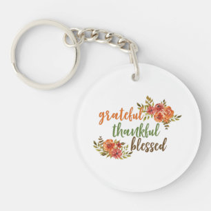 Porte-clés Reconnaissante, Heureuse, Bienheureuse Typographie