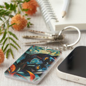 Porte-clés Rectangle acrylique de la panthère Abstraite nommé (Devant droit)