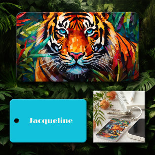 Porte-clés Rectangle acrylique de tigre Abstrait nommé