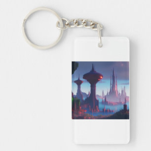 Porte-clés Rectangle acrylique porte - clé avec ville futuris