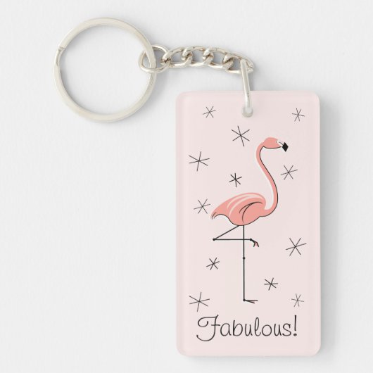 Porte-clés Rectangle acrylique rose Flamant rose 'Fabulous' (Devant)