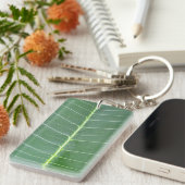 Porte-clés Rectangle blanc feuille verte (Devant droit)
