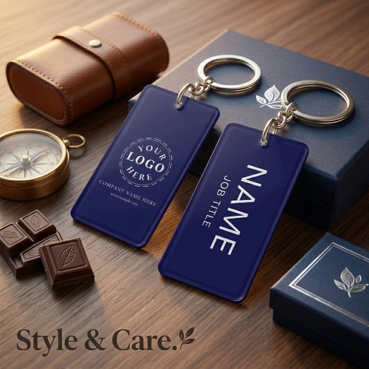 Porte-clés Rectangle bleu foncé personnalisé (recto-verso)