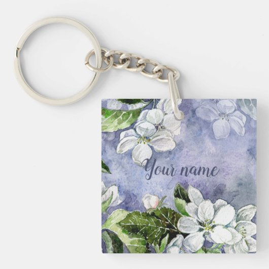Porte-clés Rectangle de fleur d'Apple (recto-verso) (Devant)