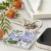 Porte-clés Rectangle de fleur de pommier (recto-verso) (Devant Droit)
