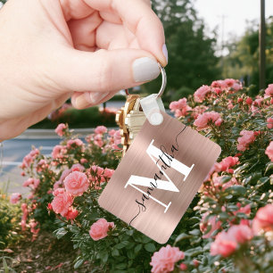 Porte-clés Rectangle de monogramme de signature moderne en fe