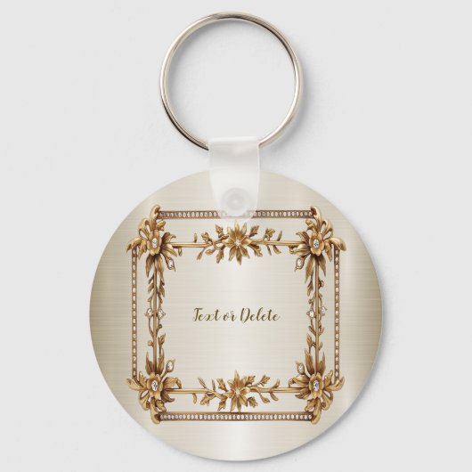 Porte-clés Rectangle doré Fleurs Dimonées brillantes (Recto)