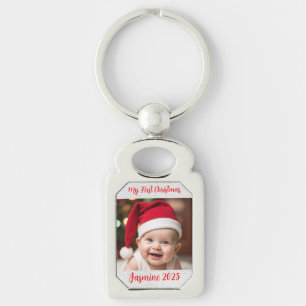 Porte-clés Rectangle Métal Bébé Premier Noël Personnalisable